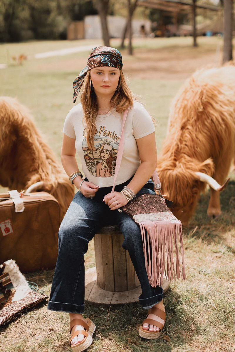Thumbnail: Cow Ponies Never Broke My Heart Heather Dust Crop Tee