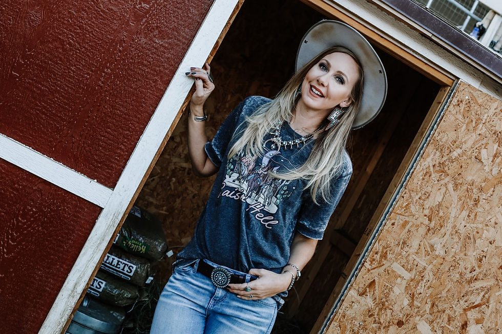 Thumbnail: Raisin’ Hell With All My Cowgirls Grey Acid Wash Tee