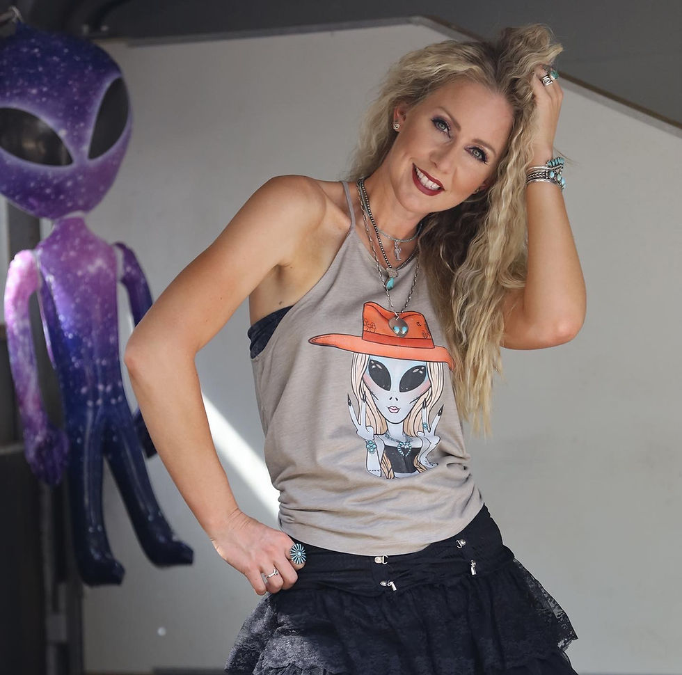 Thumbnail: Alien Cowgirls Love Turquoise Too High Neck Tank (Order On Demand Only)