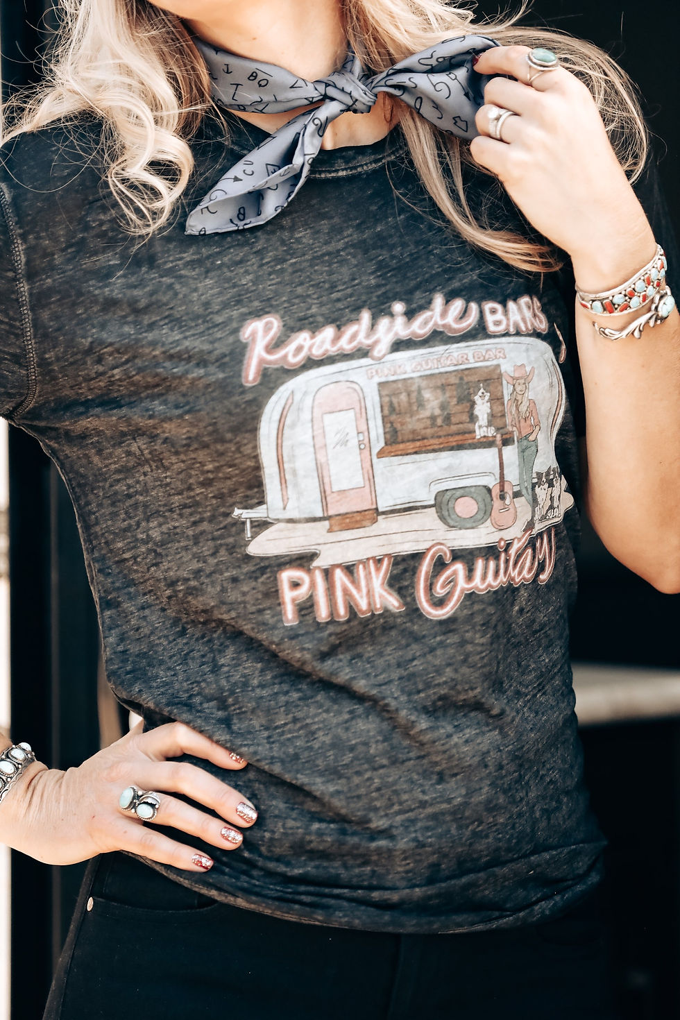 Thumbnail: Roadside Bars & Pink Guitars Black Burnout Tee (Order On Demand Only)