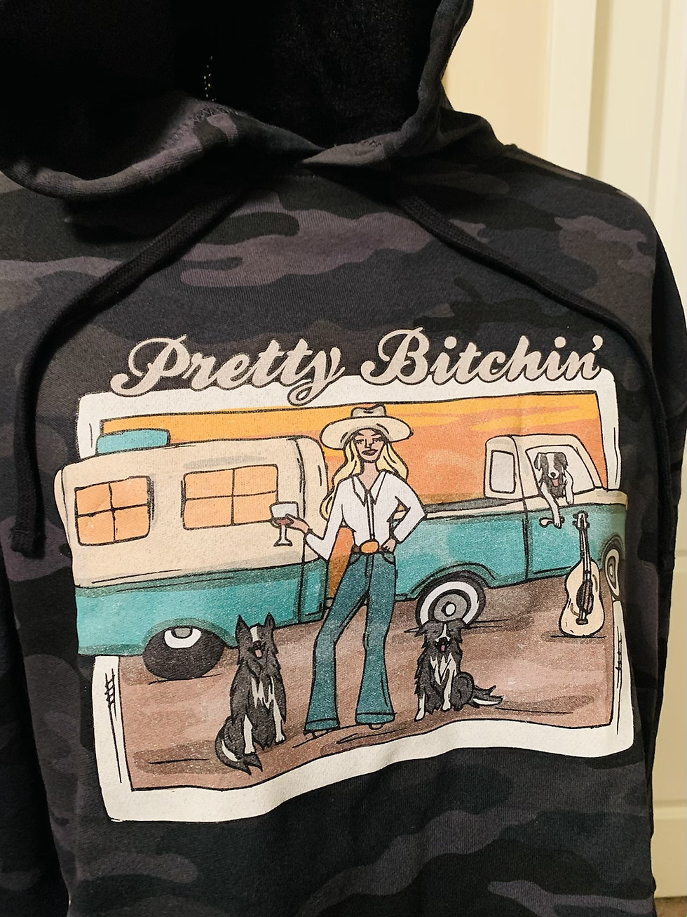 Thumbnail: Pretty Bitchin' Black Camo Cropped Hoodie 