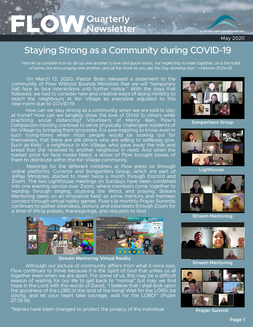 Flow Without Bounds Ministries May 2020 Newsletter (page 1 to 4)