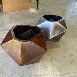 Designer geometric planter pots rustic raw steel  Australia by Woods West Metalworks Bundaberg