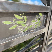 Raw Steel close look at the Eucalyptus design on our Acreage Double Gate by Rural Gates Australia