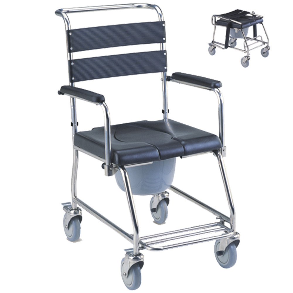 MCF不鏽鋼有輪沐浴便椅(軟墊坐椅板)