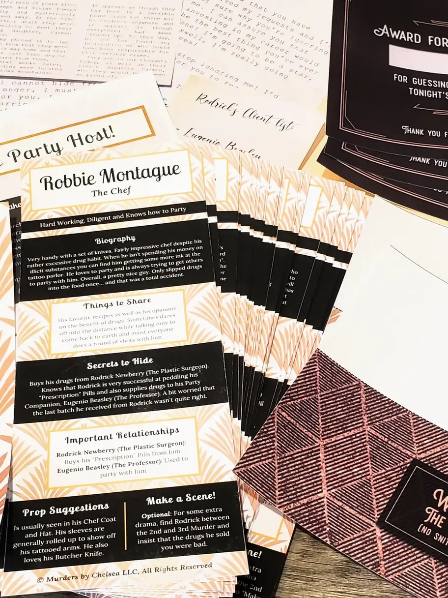 character cards, party posters and awards