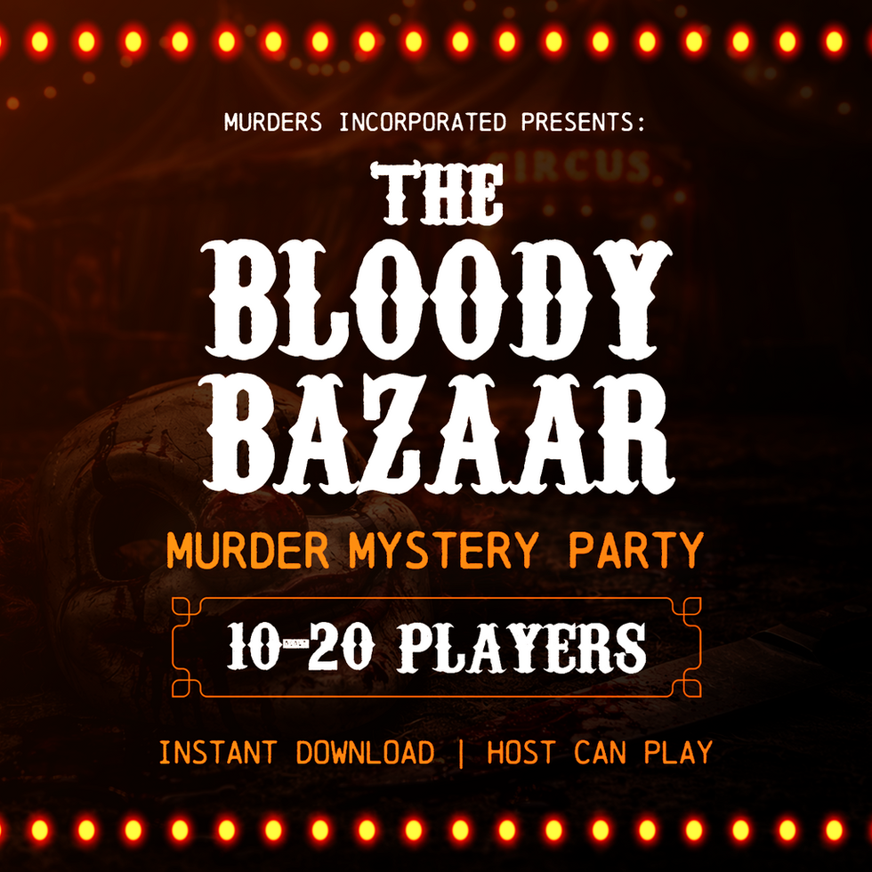 title graphic the bloody bazaar murder mystery party 10-20 players