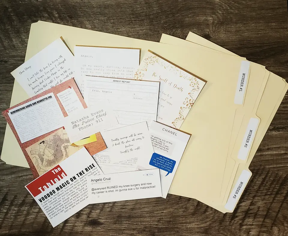 evidence displayed on a folder