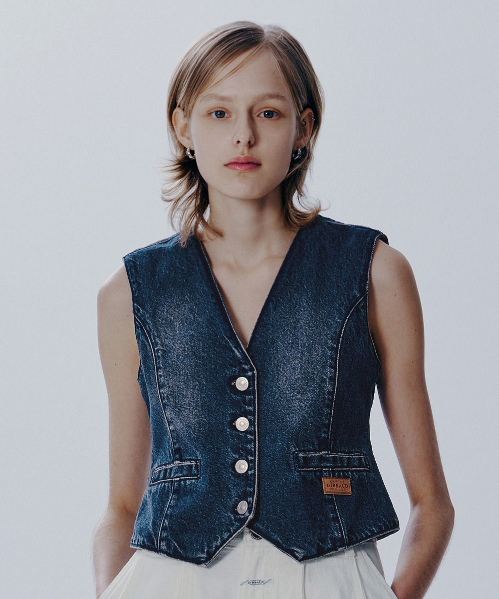 (พรี) Marithe  เสื้อ W V-NECK BUTTON DENIM VEST 