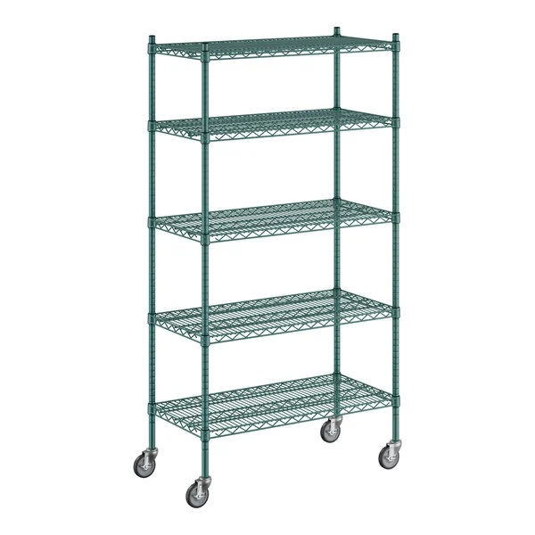 Green Epoxy Wire Shelving Racks with Wheels 36" x 18"