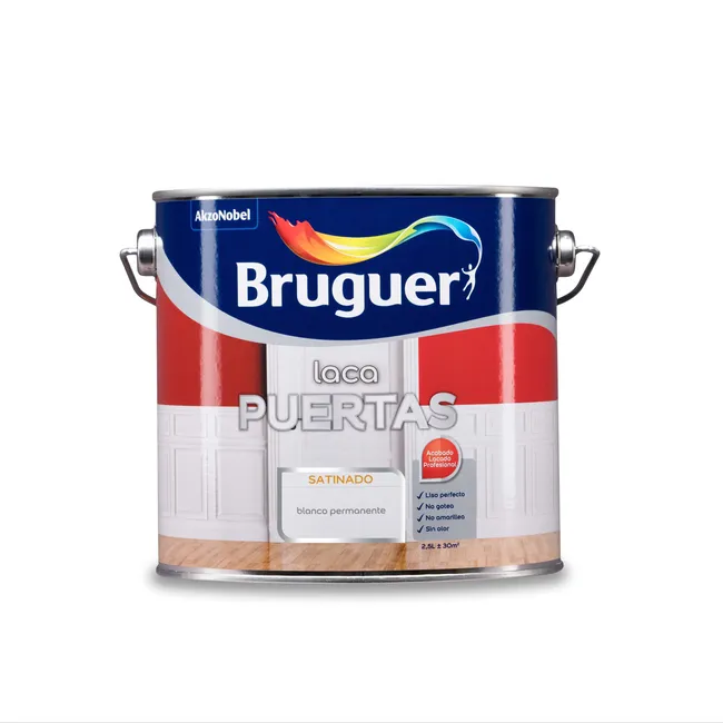 Laca puertas blanco satinado Bruguer. Pintura de carpintería interiores.