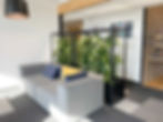 Lasfera CUBE planted als Raumtrenner in einer modernen Bürolounge.
