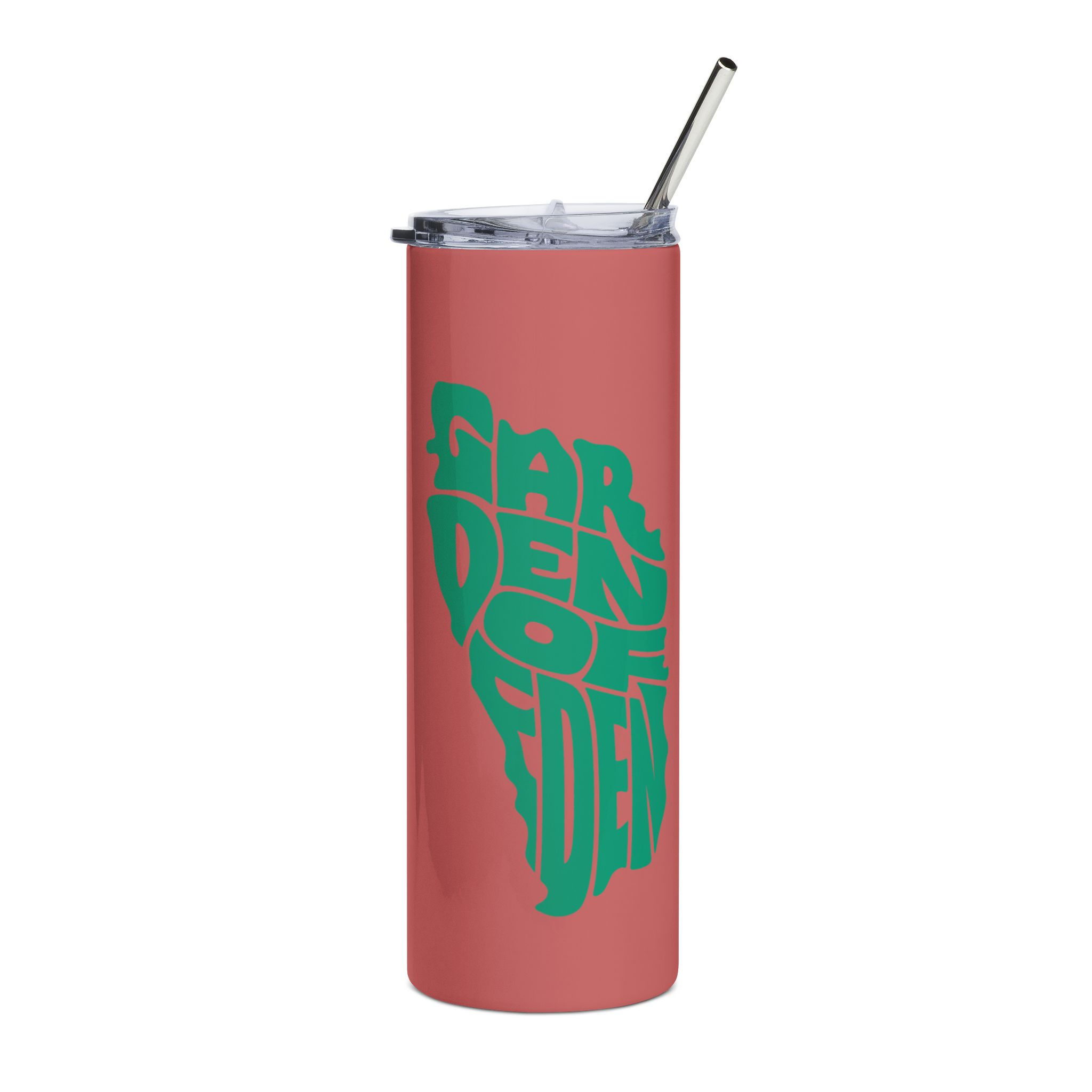 20oz Stainless Tumbler — 'Garden of Eden' Retro Typography, Coral & Teal