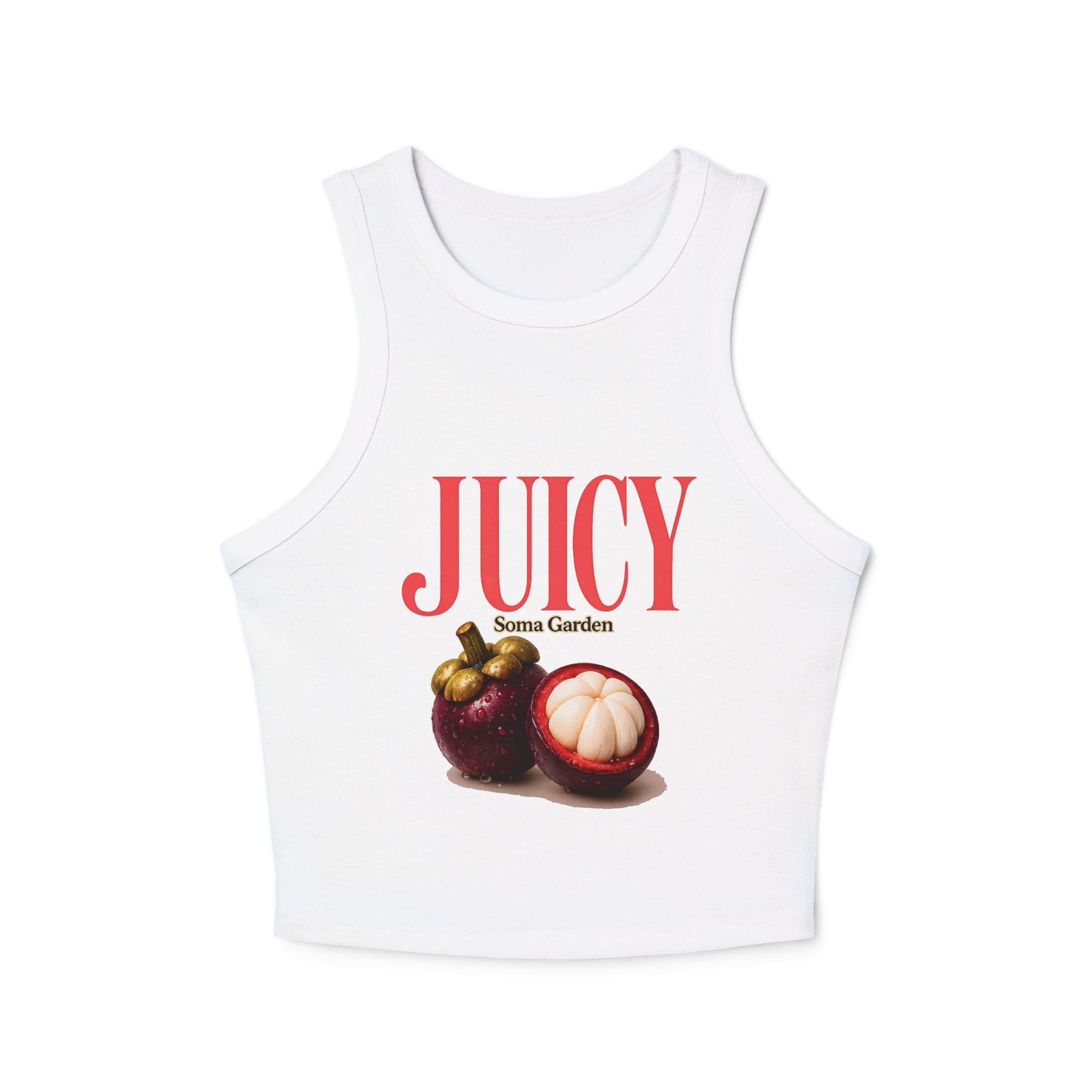 Juicy Mangosteen Crop Tank Top — Women's Fruit Graphic Racer Tank