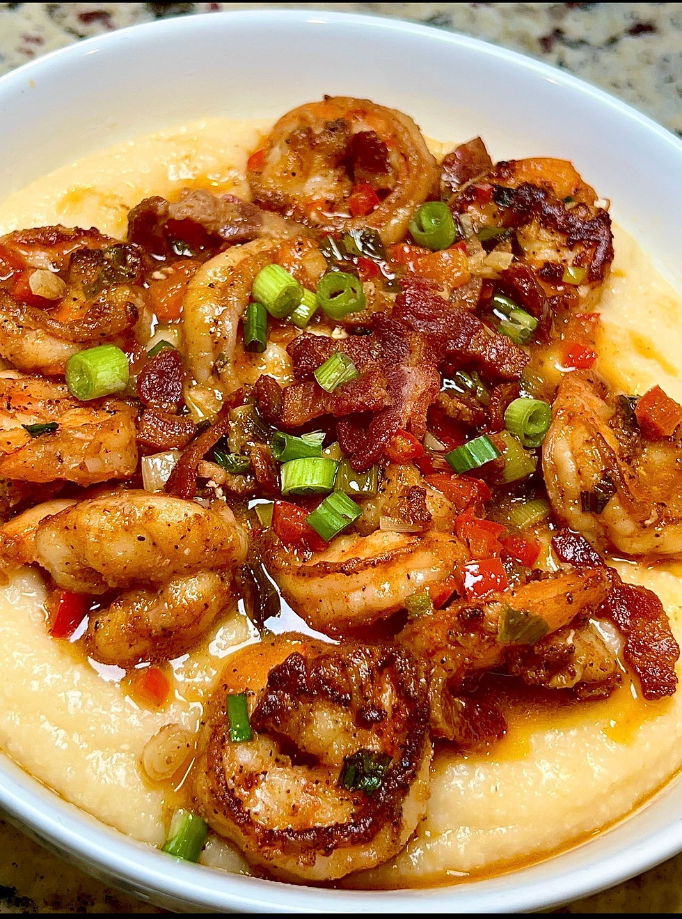 Southern Shrimp and Grits with Sweet Potato Hush Puppies