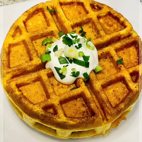 Scallion Cornbread Waffle stuffed with Chili