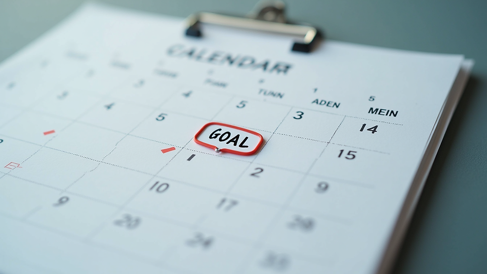 Close-up view of a calendar with marked goal deadlines