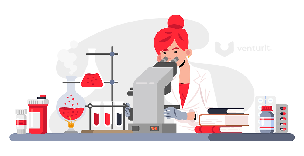 Woman in a lab finding new components for drug building