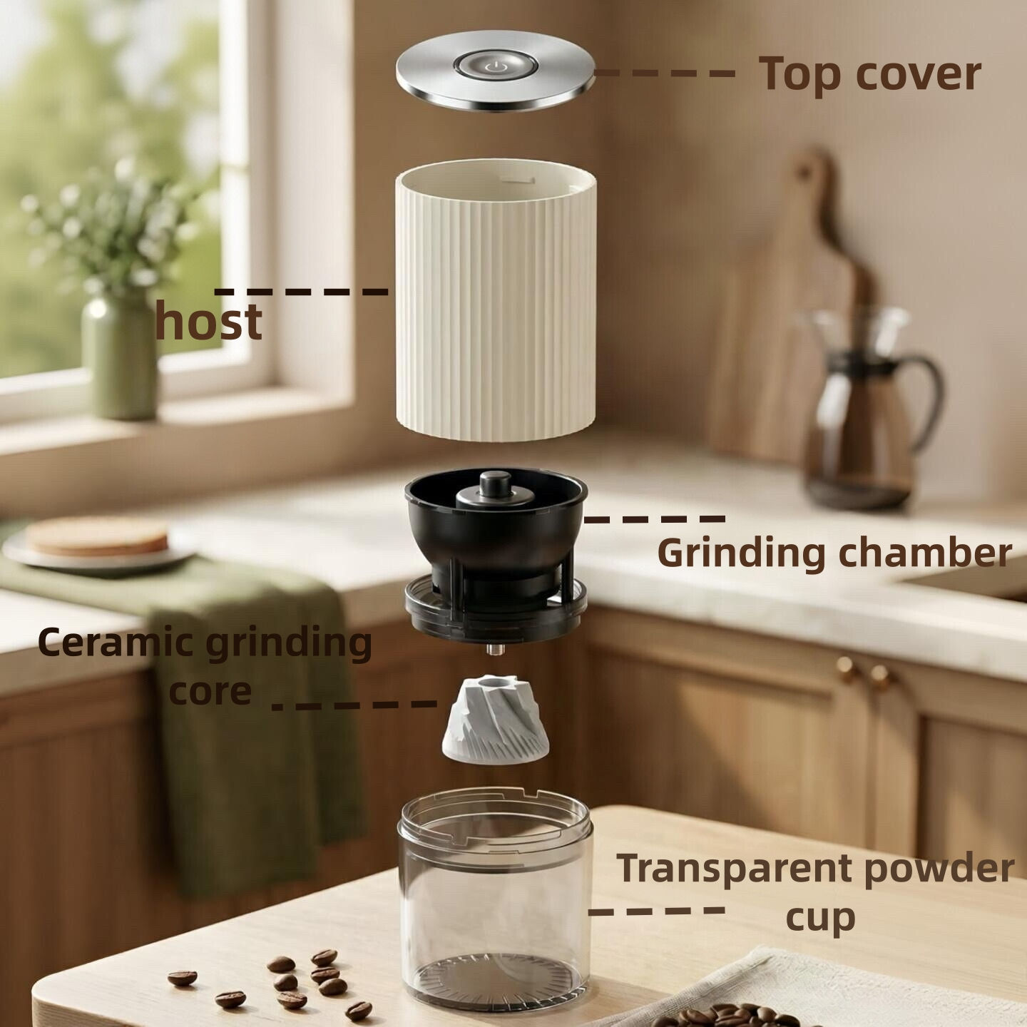 Electric coffee grinder, rechargeable coffee bean grinder with adjustable coarse
