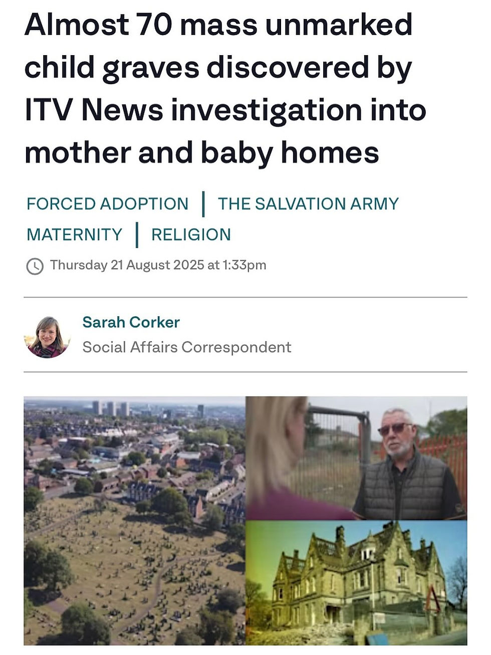 Zara Phillips - ITV News investigation into mother and baby homes - almost 70 mass unmarked child graves discovered.