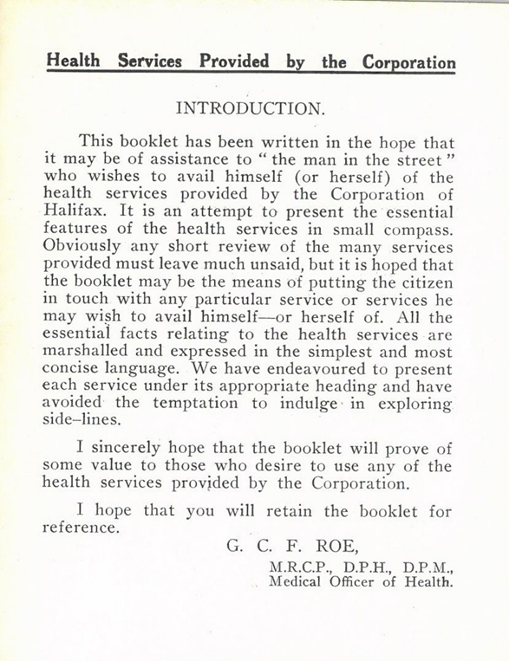 Page from pamphlet advising Halifax residents of NHS services available 1948