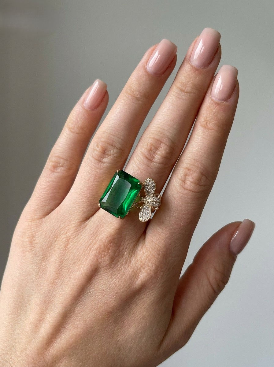Bague Quartz verte & Abeille
