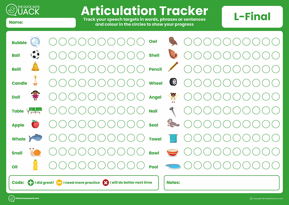 Thumbnail: Articulation Tracker: L Sound 30 Pages(Colour Printed)