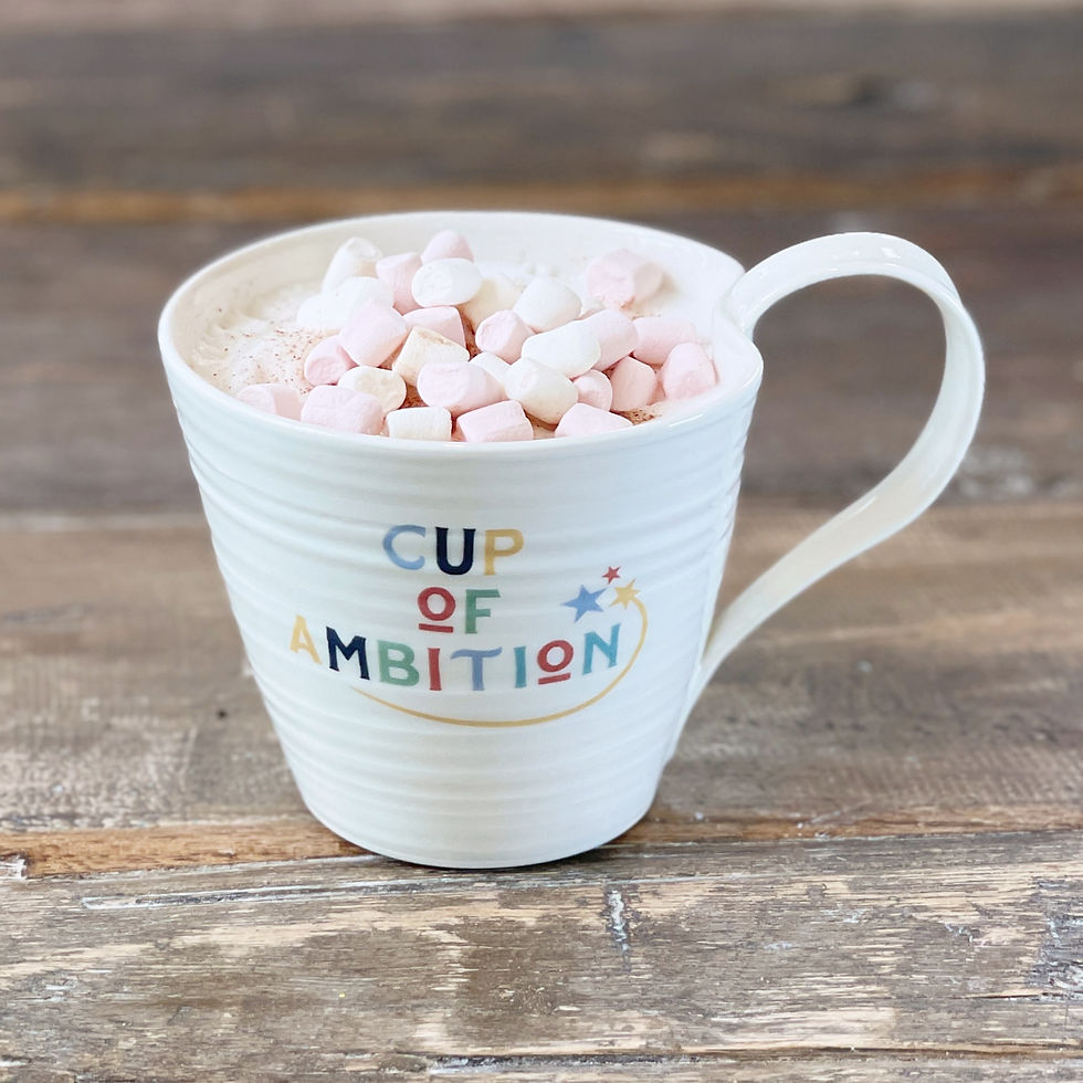 Thumbnail: oversized cup of ambition hand thrown mug on a rustic wooden table