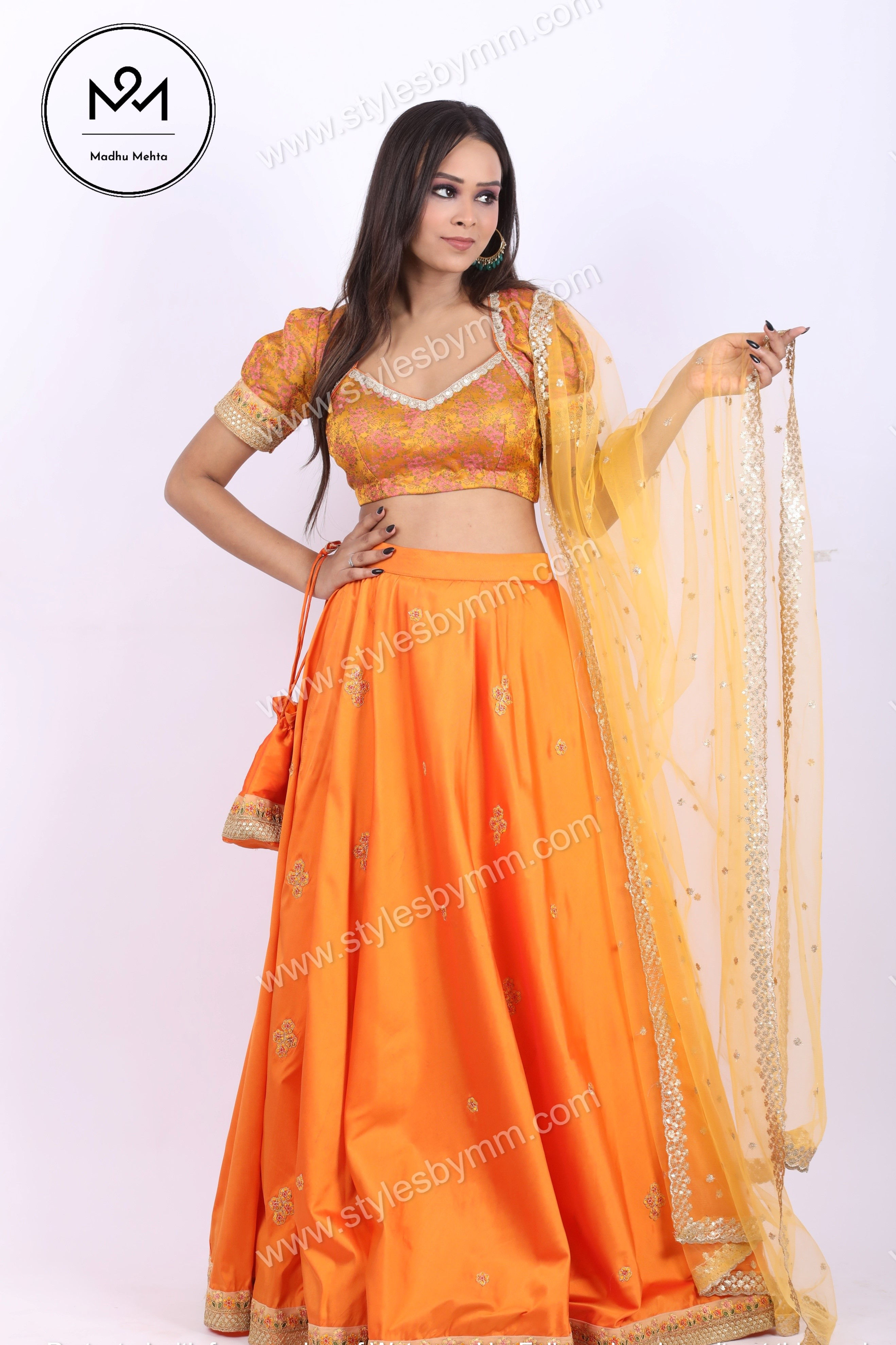 Banarasi Silk Vivid Tangerine Lehenga