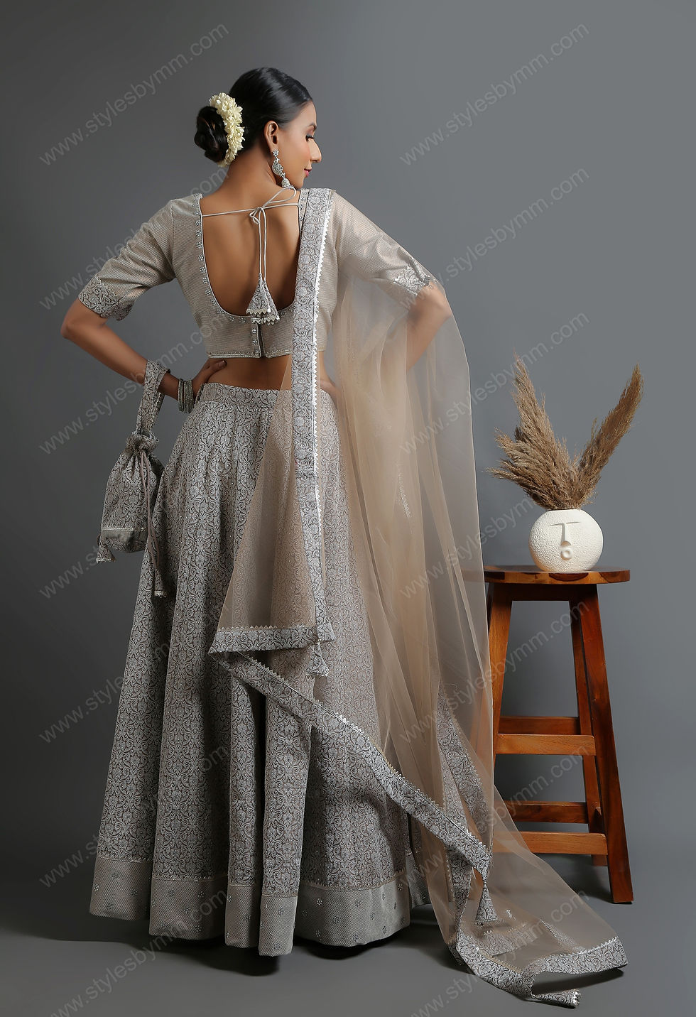 Thumbnail: Grey & Silver Brocade Umbrella Lehenga