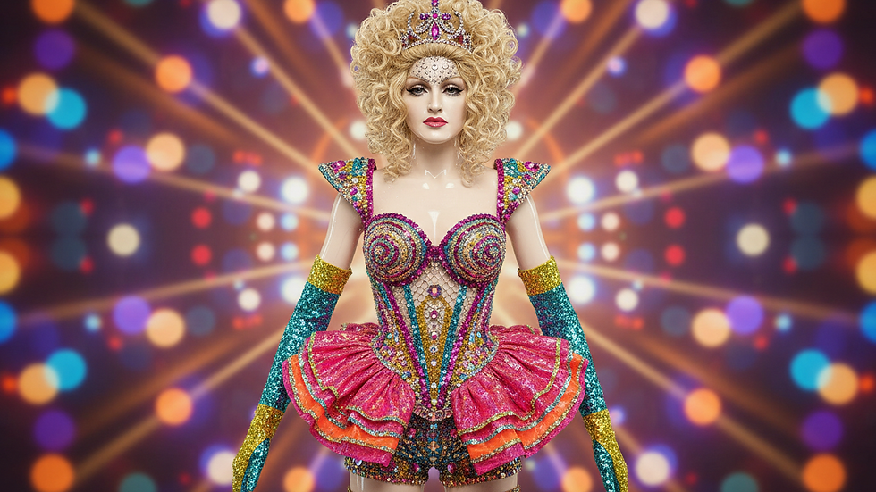 Close-up view of a sparkling Madonna-inspired costume on a mannequin
