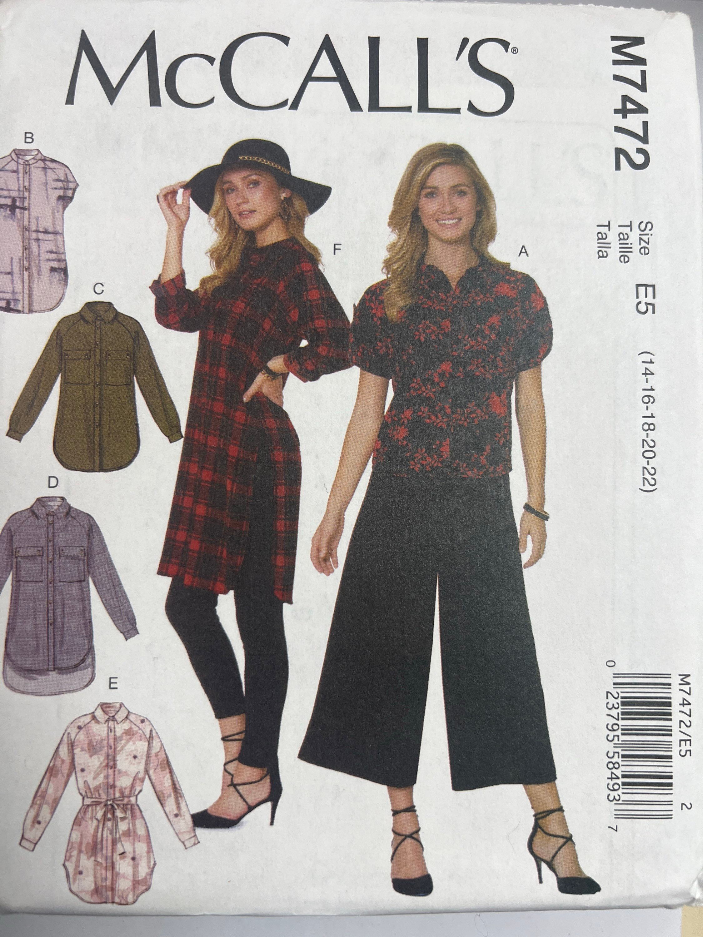 McCALL'S M7472 Misses' Shirts, Tunics & Belt