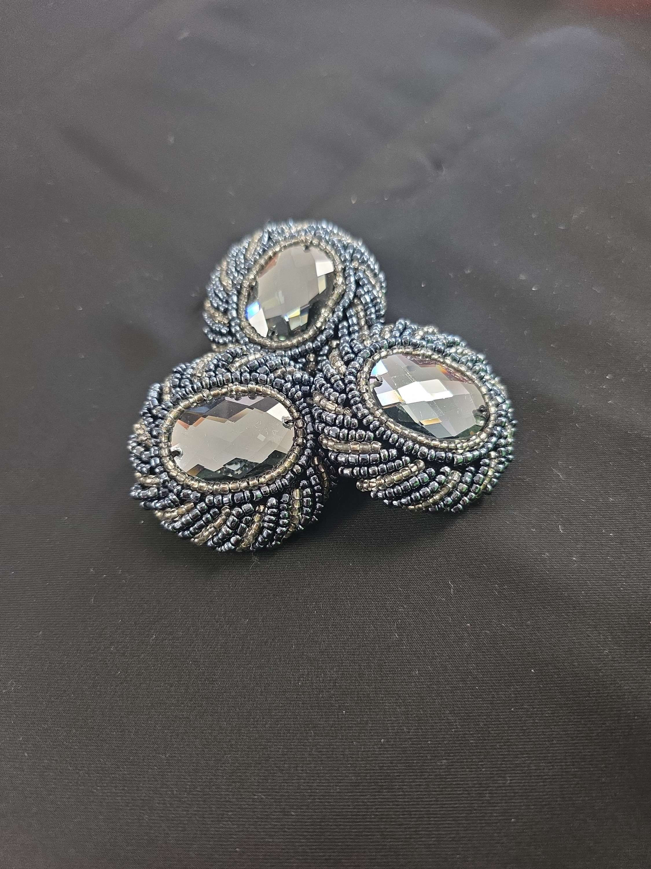 Designer Vintage Dark Grey & Silver with Large Diamante Button 45mm