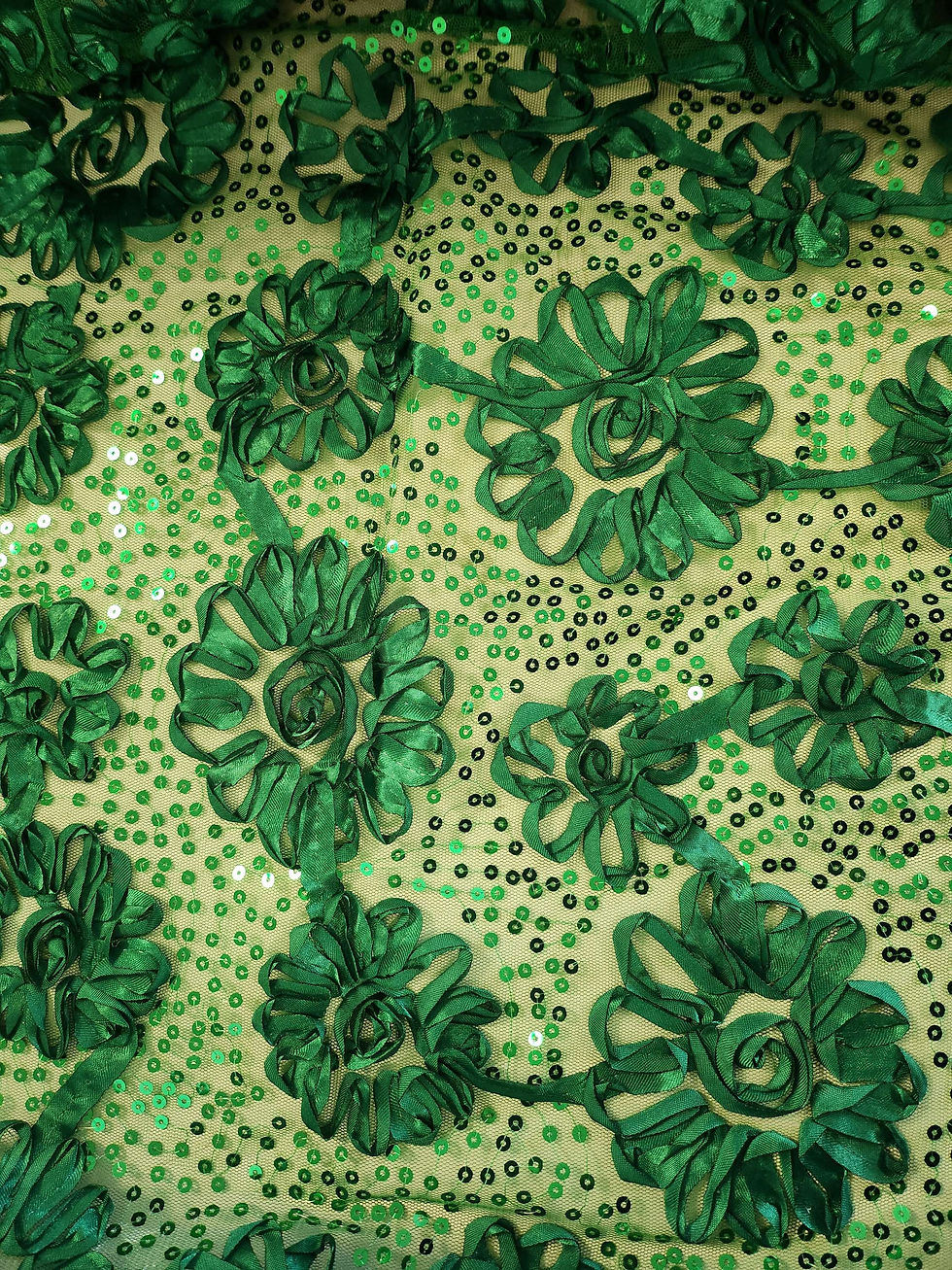 Tia Cornelli Satin Roses and Sequin Tulle Emerald