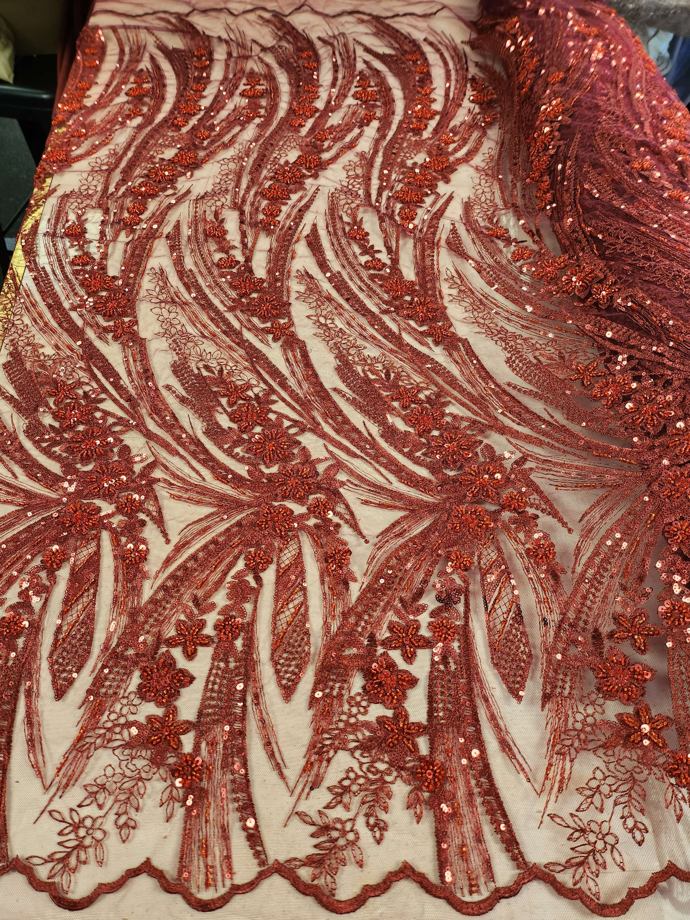 Gigi Sead Beaded and Sequin Embroidered Tulle Burgandy