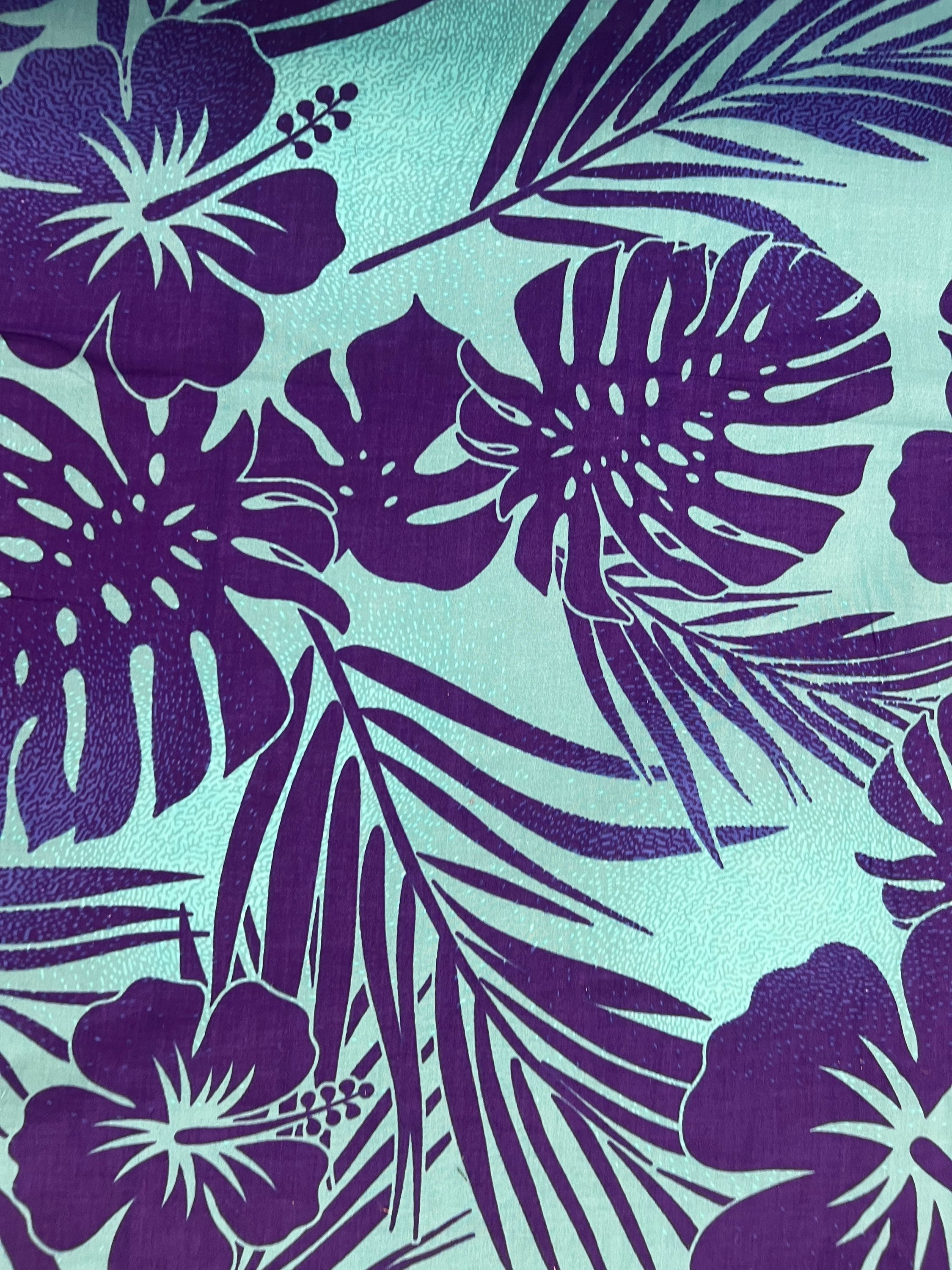 Hibiscus & Banana Leaf Print Aqua & Purple