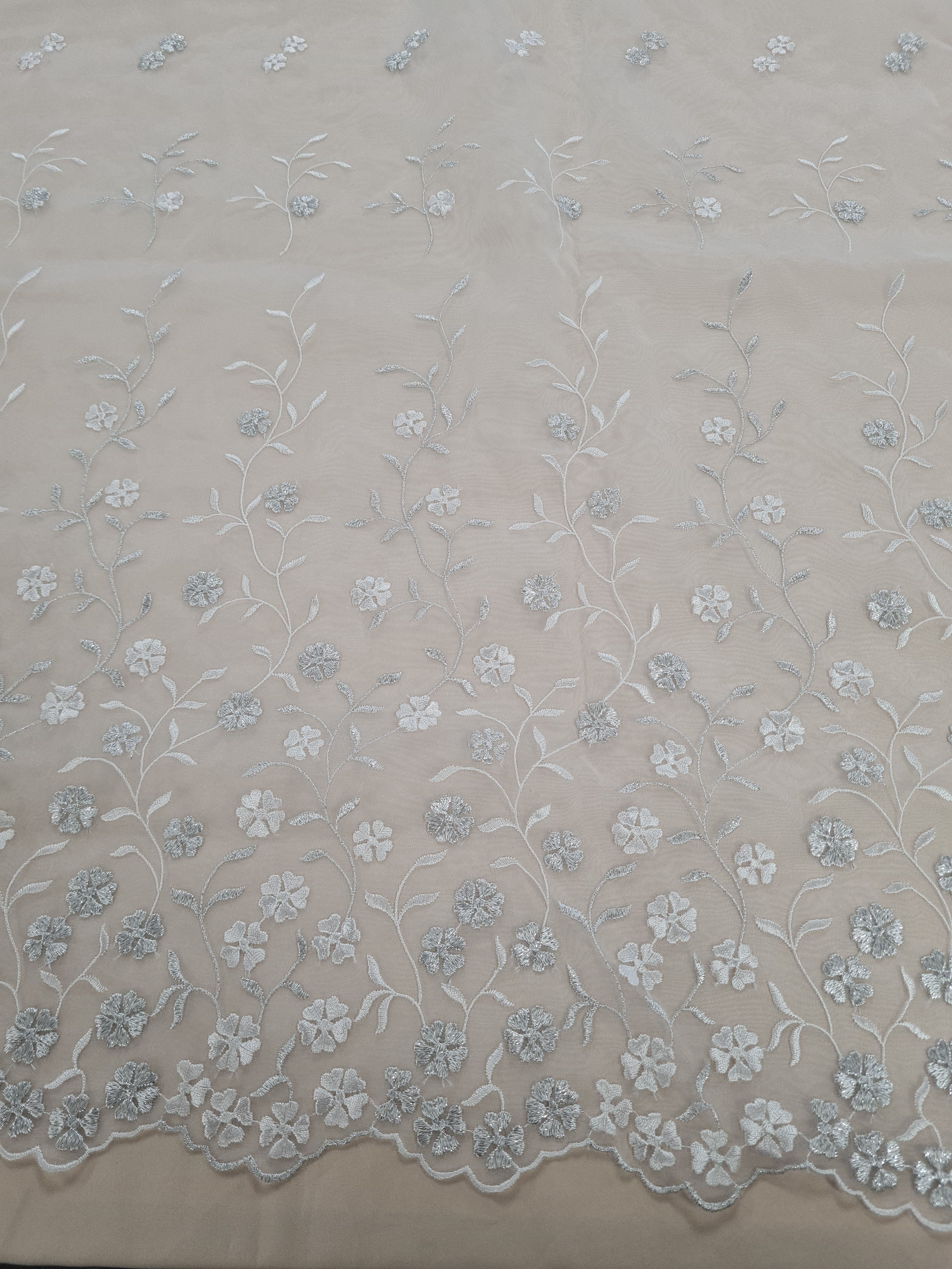 Ruby Embroidered & Bordered Organza Silver