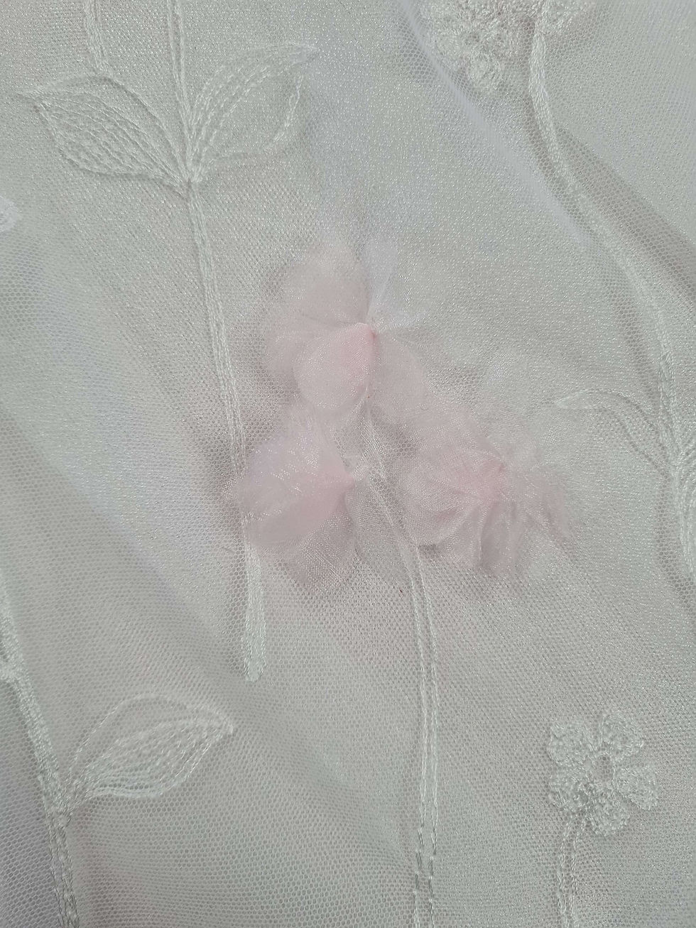 Thumbnail: Organza Flower Embroidered Tulle White/Pink