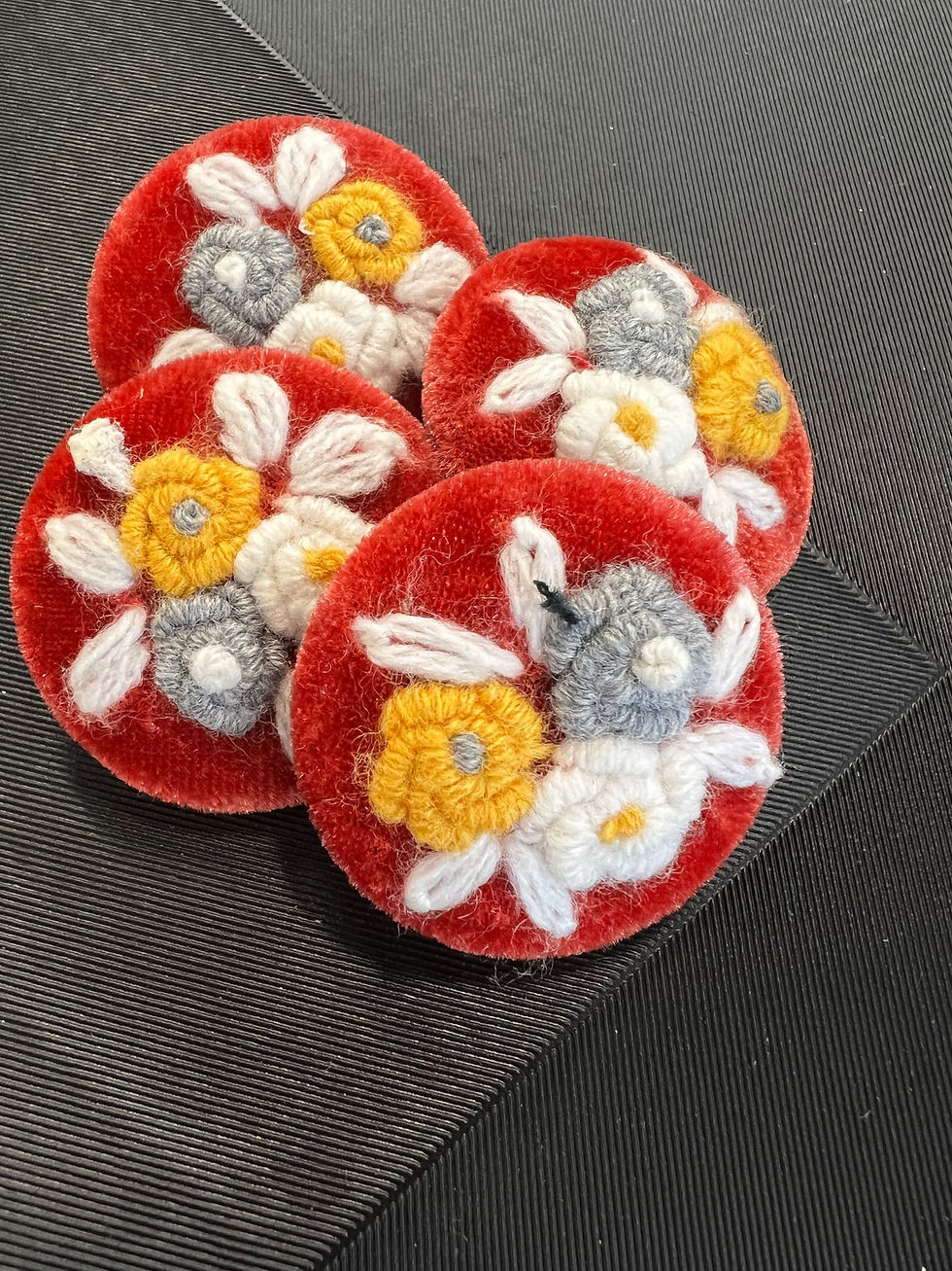 Designer Embellished Velvet Fabric Covered Button With Flower