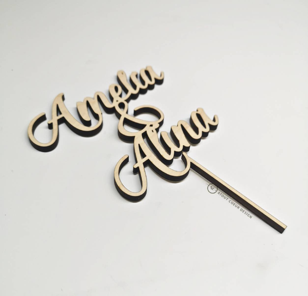 Personalized Custom Wood Cake Topper with 2 Names, Birthday Party, Twins