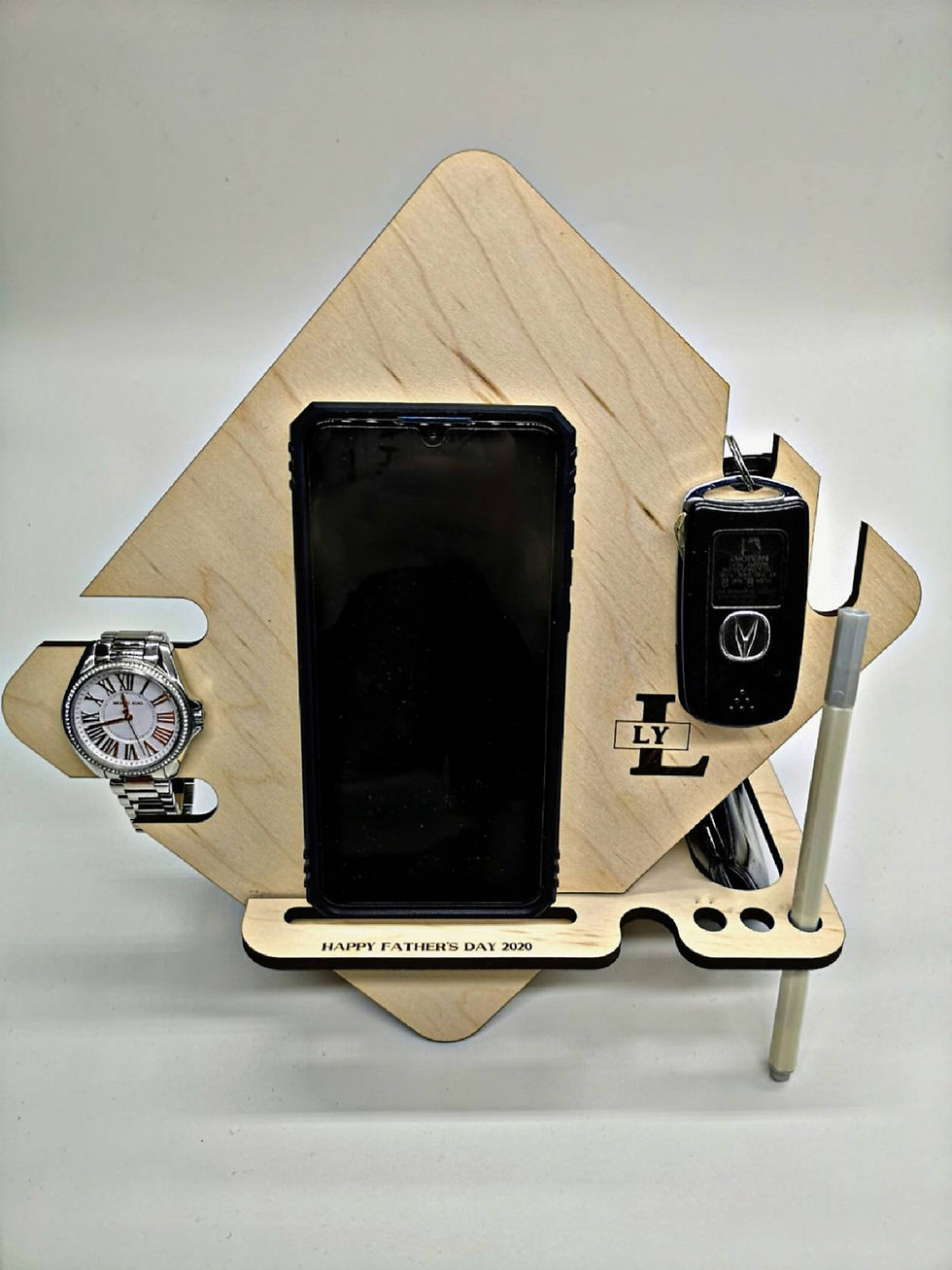 Miniature : Plateau de caddie en bois personnalisé pour téléphone, portefeuille, montre, stylo, clés, chargement de téléphone