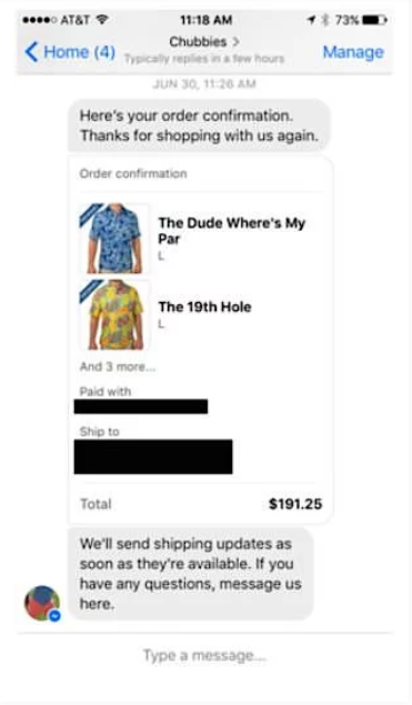 Chubbies Messenger chatbot texting