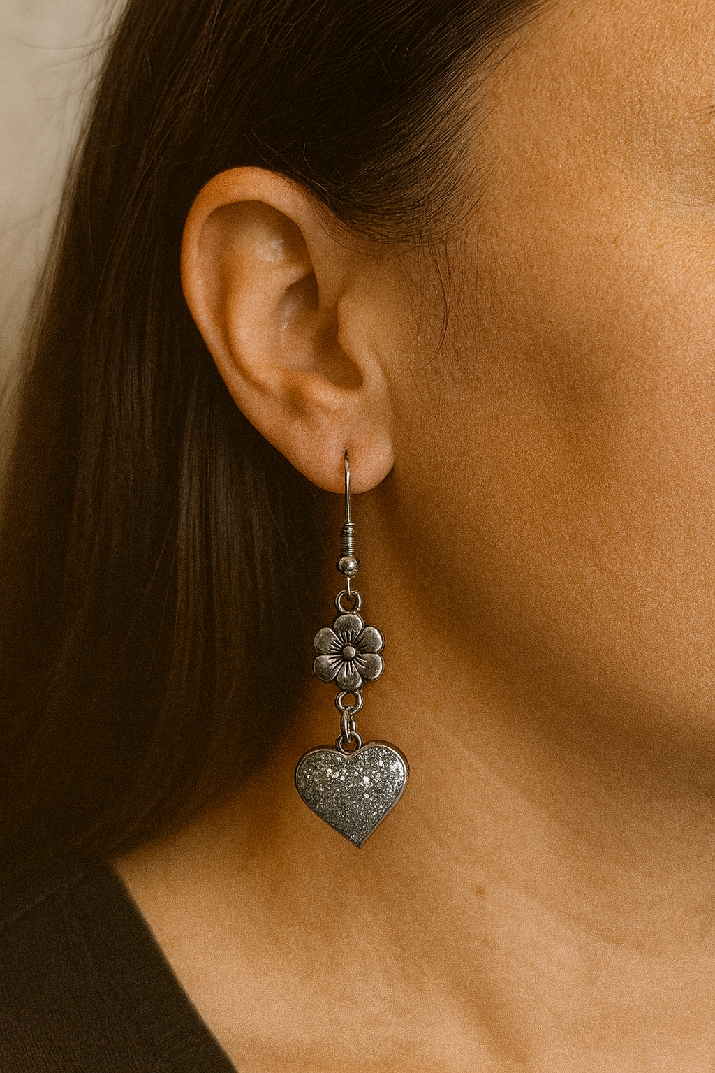 Boucles d’oreilles, cœur argent