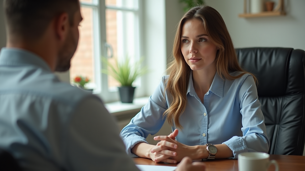 Eye-level view of a mobile notary meeting a client at a home office