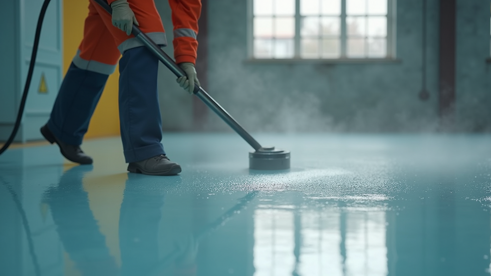 Close-up view of epoxy flooring being applied in an industrial setting