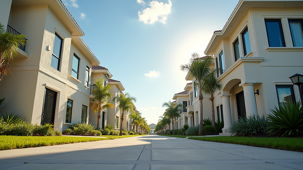 Eye-level view of a modern Florida residential neighborhood