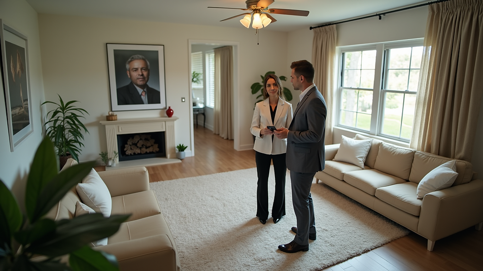 High angle view of a real estate agent showing a Florida home to a potential buyer