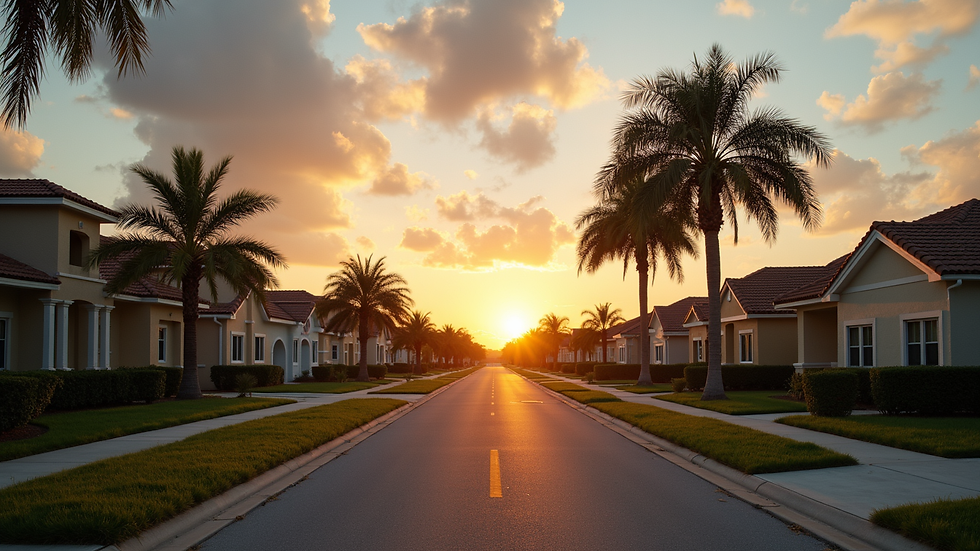 Vista al atardecer de un vecindario residencial en Kissimmee, Florida