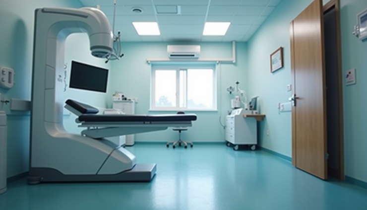 Vista a nivel de ojo de un consultorio médico con equipo para diagnóstico de cadera