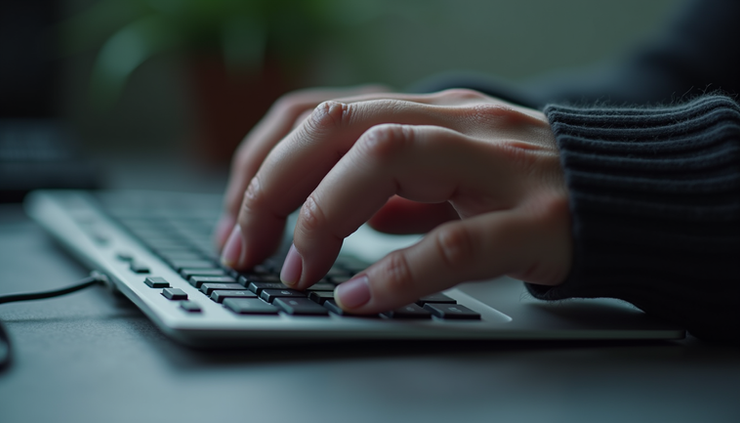 Vista de cerca de una mano con dedos adormecidos sobre un teclado